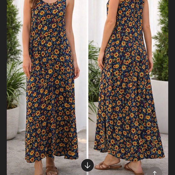 NATURAL LIFE Dresses & Skirts - NATURAL LIFE Navy Maxi Dress with Yellow Floral Print 100 percent cotton.